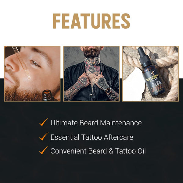 Woody'S Beard & Tattoo Oil for Men - Hydrating & Conditioning Oil for Mustache Facial Hair & Skin, Enhances Tattoos Vibrancy, 1 Fl Oz (2-Pack)
