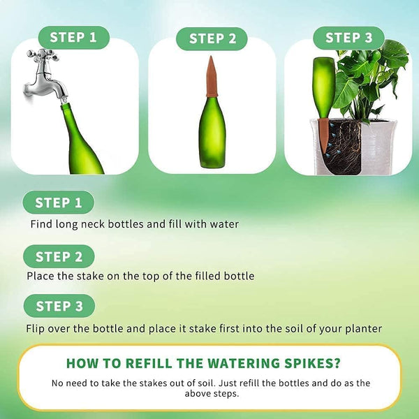 Tcamp 10 Pack Terracotta Watering Spikes, Plant Watering Devices Wine Bottle Automatic Plant Self Watering Spikes for Vacations, Self-Watering