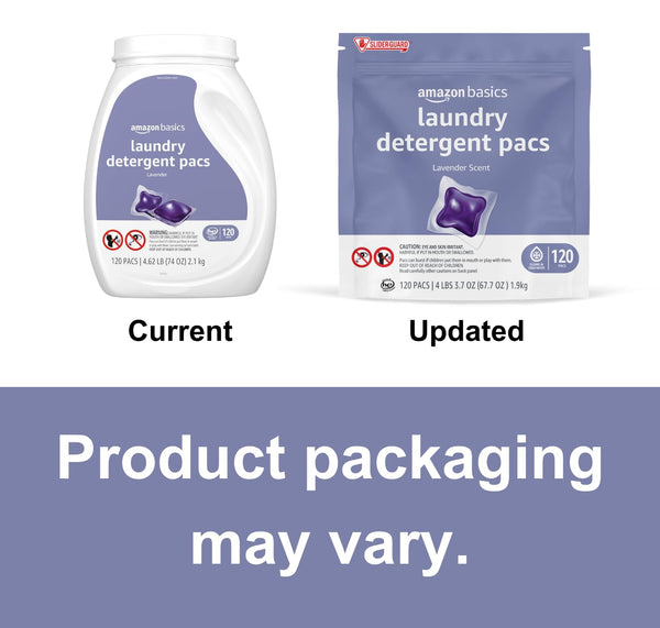 Amazon Basics Laundry Detergent Pacs, Lavender Scent, HE Compatible, 120 Count Lavender 120 Count (Pack of 1)