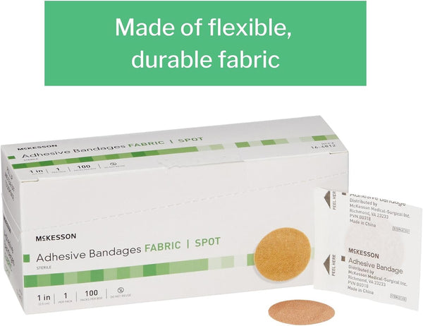 McKesson Adhesive Bandages, Sterile, Fabric, Tan, 1 in, 100 ct | Fabric Spot