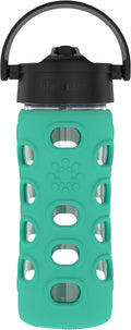 Lifefactory Glass Water Bottle with Pivot Straw Cap, 12 Ounce, Kale