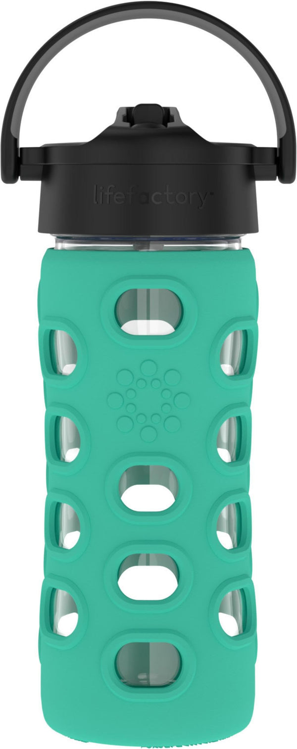 Lifefactory Glass Water Bottle with Pivot Straw Cap, 12 Ounce, Kale