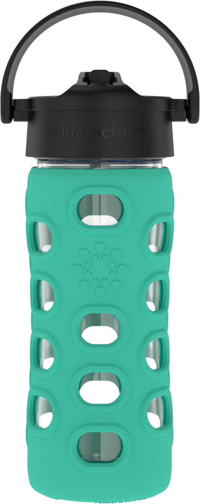 Lifefactory Glass Water Bottle with Pivot Straw Cap, 12 Ounce, Kale