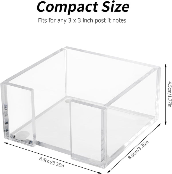 Acrylic Sticky Note Holder, 3 x 3 Crystal Clear Acrylic Notepad Holder Sticky Note Dispenser for Dorm Room and Office Desk Organizer 3x3"