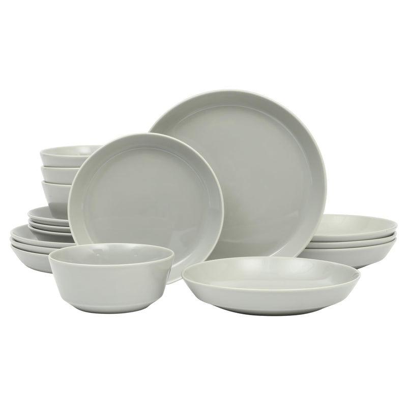 Gibson Home Summer Shades 16 Piece Plates and Bowls Dishes Service for 4 Porcelain Dinnerware Set - Grey Grey (Summer Shades) Service for 4 (16pcs)