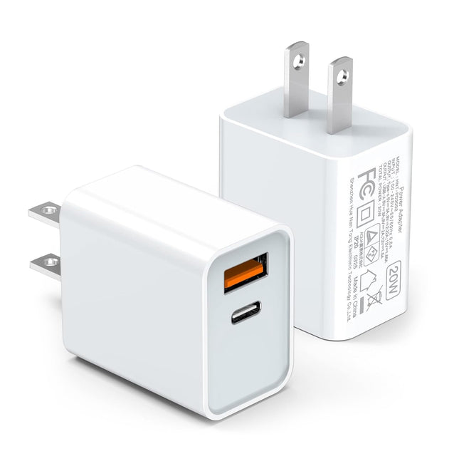 LCGENS USB C Wall Charger Block 20W, 2-Pack Dual Port PD Power Delivery Fast Type C Charging Block Plug Compatible with 