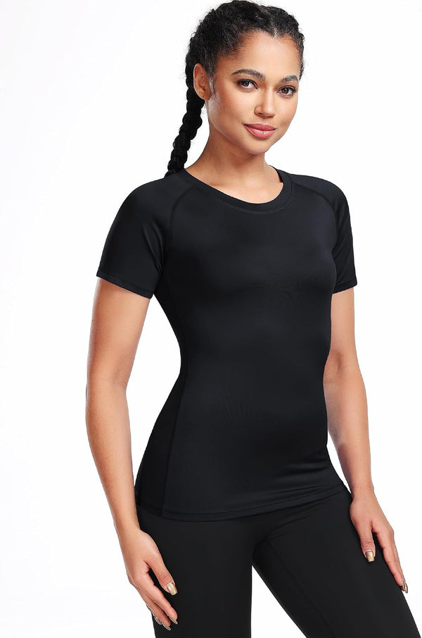 CADMUS Women's Workout Shirts for Running Yoga Tee Shirts Dry Fit Pack of 5/3 Small 18# Black+black+white+white, 4 Pack
