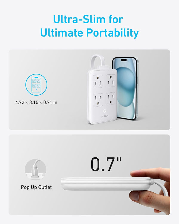Anker Charging Station, 20W Max 8-in-1 USB-C Power Strip for iPhone 15/14 and MacBook Air/Pro, 5 ft Thin Cord with 4 AC, 2 USB-A, and 2 USB-C
