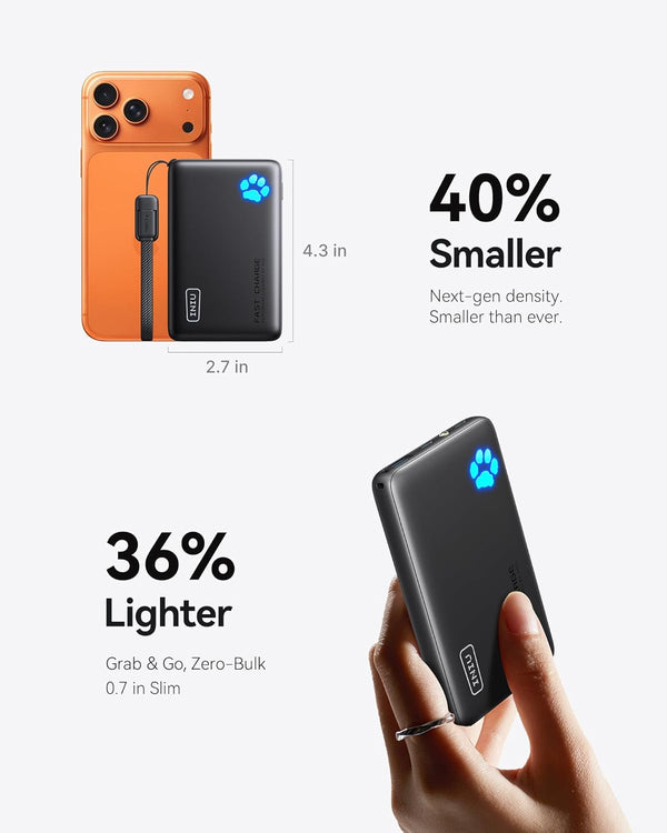 INIU 45W Fast Charging Portable Charger, 40% Smaller 10000mAh with Detachable Cable, Flight-Safe Travel Power Bank, USB C External Phone Battery