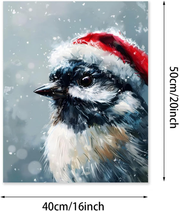 Bird Paint by Number for Adults,Christmas Bird Paint by Numbers Kit for Adults Beginner,Cute Bird Wearing Santa Hat Adult Paint by Number Kits on