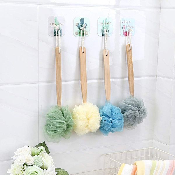 Loofah Back Scrubber, Wooden Handle Bath Sponge Lufa Shower Brush, Soft Nylon Mesh Back Cleaner Washer, Body Brush for Women Kids Bathroom Shower