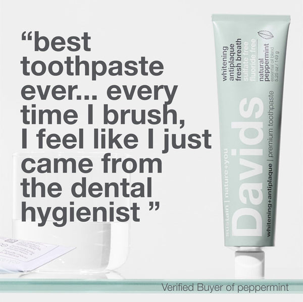 Davids Fluoride Free Toothpaste, Teeth Whitening, Antiplaque, SLS (Sulfate) Free, Promotes Enamel Health, Mouth & Gum Detox, EWG Verified,