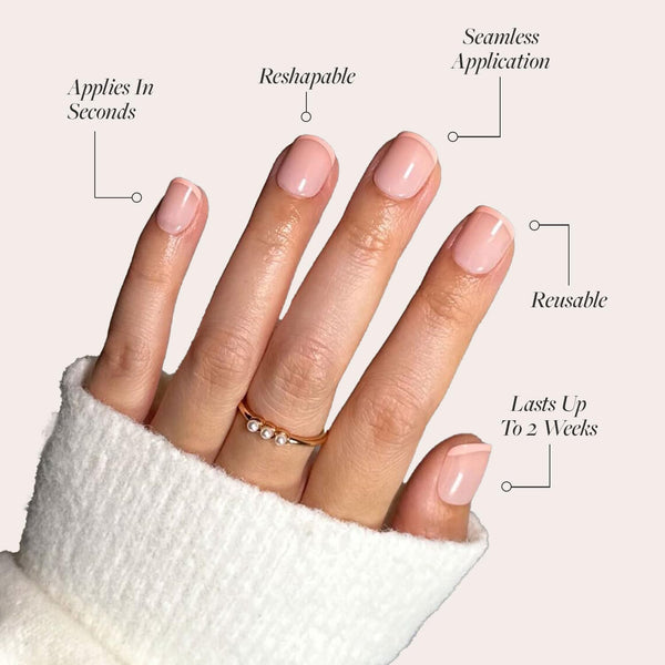 Glamnetic Press On Nails - French Peach | Super Short Round Fake Nails with Pastel Peach French Tips and Glossy Finish, Salon Quality | 15 Sizes -