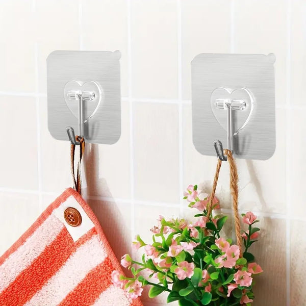 DGYB 20 Pcs Silver Adhesive Hooks for Hanging 22lb Self Adhesive Wall Hooks Heavy Duty Waterproof Sticky Hook for Shower Home Bathroom Kitchen