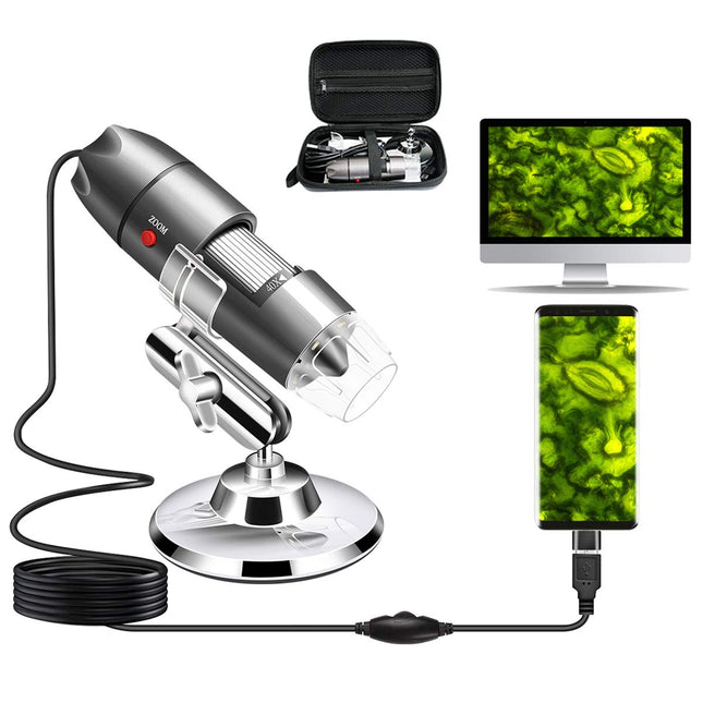 USB Microscope Camera 40X to 1000X, Cainda Digital Microscope with Metal Stand & Carrying Case, Compatible with Android 