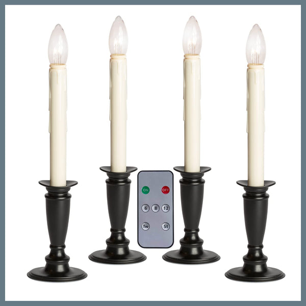 Celestial Lights Set of 4 Battery Operated Window Candles with Remote Control - (Black Onyx) Black Onyx Remote Control