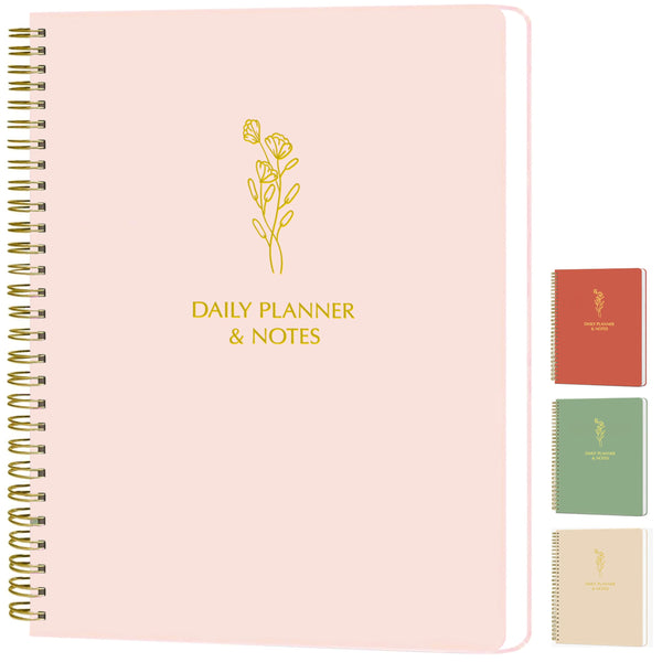 Simple Daily Planner Undated & To Do List Notebook: With Hourly Schedule - 6.5x9.25" Blush Pink - Aesthetic Spiral Note book for Work and Life