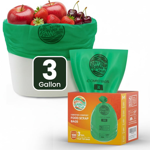 Compost Bags 3 Gallon,100 Count,Compost Food Scrap Waste Bags Fits Countertop Bin,Small Kitchen Food Scrap Waste Bags,Compost Bin Bags,Certified