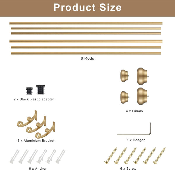 Modern Double Curtain Rods, Warm Gold Curtain Rod 72-144 Inch Length Drapery Rods with Simple Decorative End Caps 1 Inch Front and 5/8 Inch