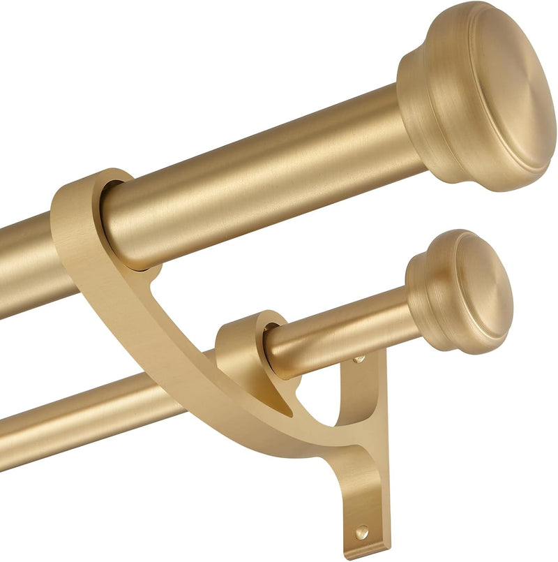 Modern Double Curtain Rods, Warm Gold Curtain Rod 72-144 Inch Length Drapery Rods with Simple Decorative End Caps 1 Inch Front and 5/8 Inch