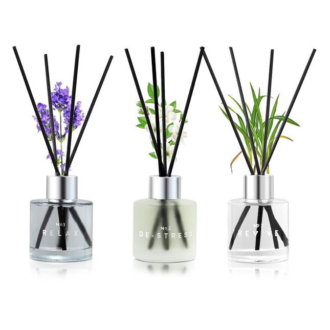 3 Pack Fragrance Reed Diffuser, 50ML Lavender Jasmine Lemongrass Aromatherapy Diffuser Set with 12 Black Fiber Sticks,Ai