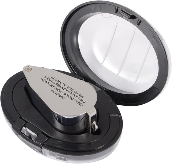 40X Full Metal Illuminated Jewelry Loop Magnifier, XYK Pocket Folding Magnifying Glass Jewelers Eye Loupe with LED(LED Currency Detecting/Jewelry