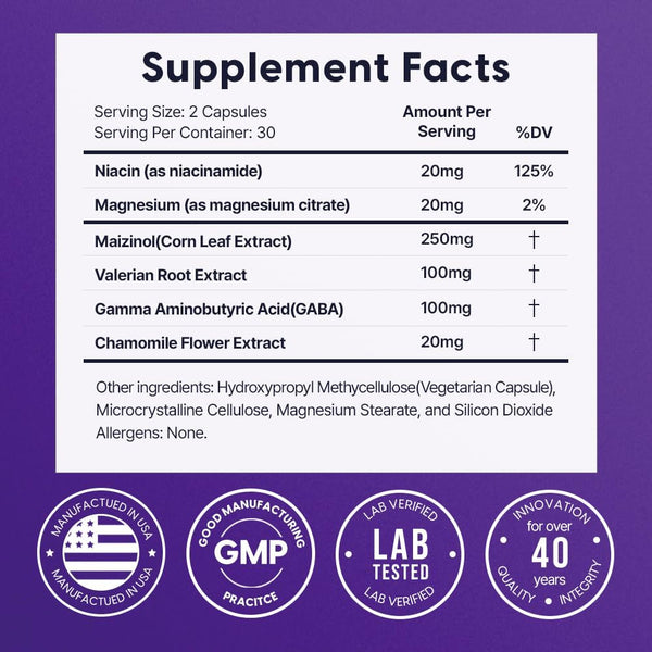 Univera Natural Dreams Melatonin-Free, Gentle Sleep Support, Natural Sleep, Maizinol, Valerian Root, Chamomile Flower, GABA, Magnesium - 60 Capsules
