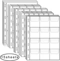 15 Sheets Plastic Coin 9-Hole 5 Sizes Pocket Pages Standard Coin Currency Money Pocket Inserts Collecting Sleeves for Coin Stickers Currency