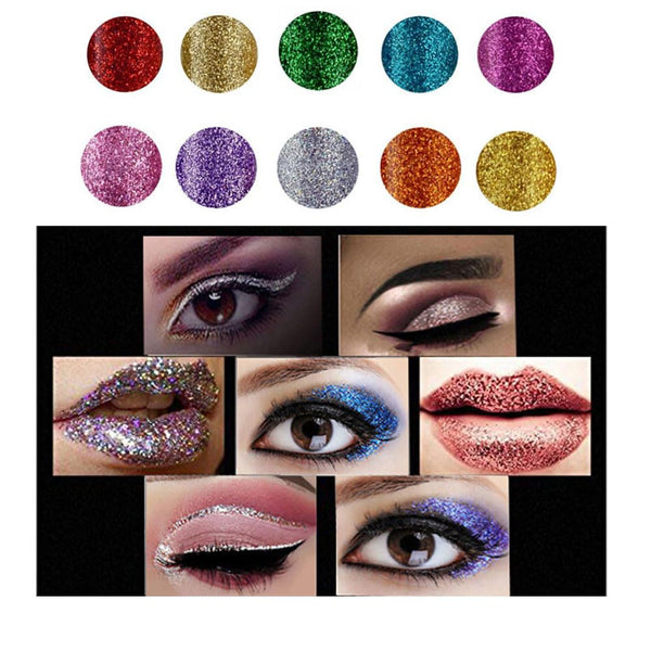 BestLand 10 Colors Liquid Glitter Eyeliner Metallic Shimmer Glitter Eyeshadow Pigment Eyebrown Shimmer Waterproof Face Lips Art for Party Festival