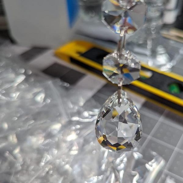 Supla 24 Pcs Teardrop Chandelier Prisms Candle Chandelier Crystal Pendants Glass Pendant Beads 1.5" for Chandelier Lights Suncatchers