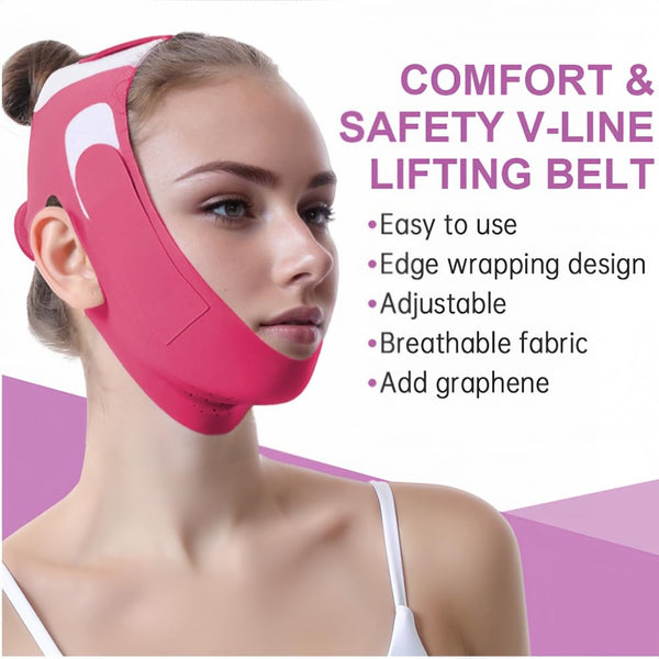 Graphene V-Line Mask Chin up Mask V Shaped Face Mask Chin Strap for Sleeping, Jaw Exerciser,Red,Medium