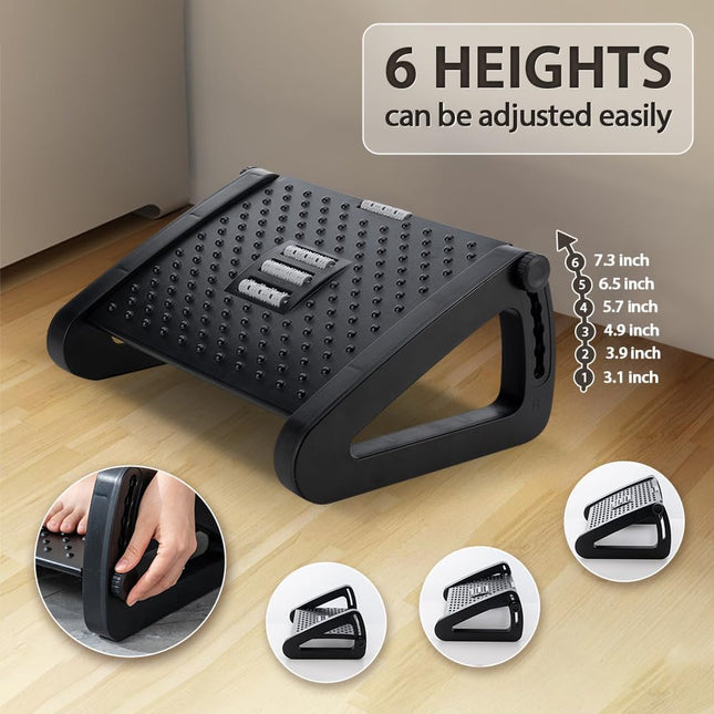 Foot Rest, Six Heights Adjustable Foot Rest for Under Desk at Work, Ergonomic Foots Stool for Under Office Desks, Under 