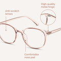 miyya Blue Light Blocking Glasses Women, Fashion Round Transparent Anti Blue Light Glasses with Anti Eyestrain & UV Glare *Flesh Pink Clear
