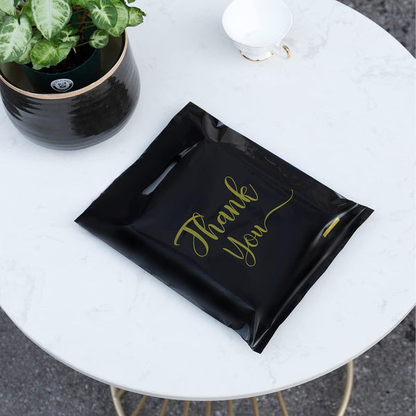 MLAFLY Thank You Bags for Business Small, 100 Pack Plastic Shopping Bags for Small Business, Merchandise Bags for Packaging Products, Retail