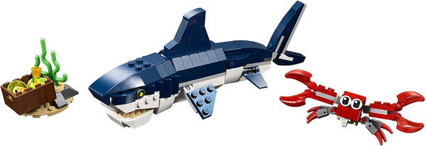 LEGO Creator 3 in 1 Deep Sea Creatures, Transforms from Shark and Crab to Squid to Angler Fish, Sea Animal Toys, Gifts for 7 Plus Year Old Girls