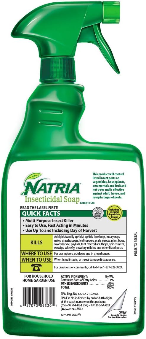 NATRIA Insecticidal Soap for Plants Indoors, Ready-to-Use Garden Bug Treatment, Insect Killer for Indoor and Outdoor Plants, 24 Ounce