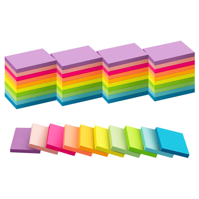 (50 Pads) Sticky Notes 1.5x2, 10 Colors Self Sticky Notes, Sticky Pads, Recyclable, Self-Stick Pads, Easy to Post for Home, Office, Notebook Bright