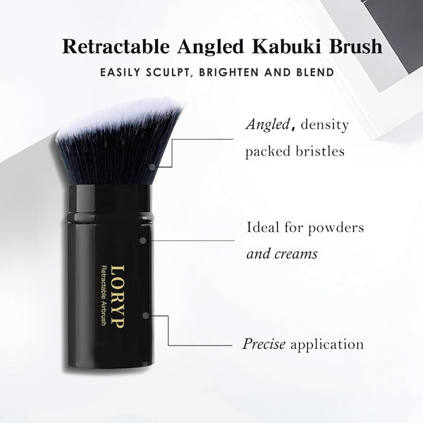 LORYP Retractable Kabuki Foundation Brush 2 Pack Travel Makeup Brush Set Light Black