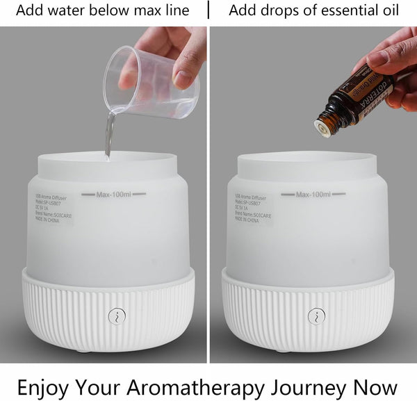 Oil Diffuser,100ML Mini Aromatherapy with USB Cable & Adapter, 7 Colors Lights Mode Waterless Auto Off for Car Home Office Room (USB Power) White