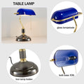 Traditional Bankers Lamp, Handmade Emerald Blue Glass Shade,with Pull Chain Switch Plug in Fixture,Vintage Office Table Light, Antique Style Desk