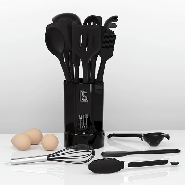 AOTHOD Silicone Cooking Utensils Set - 446°F Heat Resistant Kitchen Utensils,Turner Tongs,Spatula,Spoon,Brush,Whisk,Kitchen Utensil Gadgets Tools