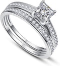 AVECON 1.35ct Princess Cut Engagement Ring 925 Sterling Silver Wedding Band Set for Women Cubic Zirconia Bridal Sets Size 5-10 Silver 8