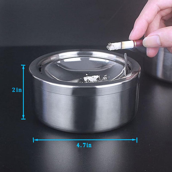 Nescope Stainless Steel Windproof Ashtray with lid Flip Top Ashtray for Indoor or Outdoor Use Ash Holder for Smokers Desktop Smoking Ashtray Home