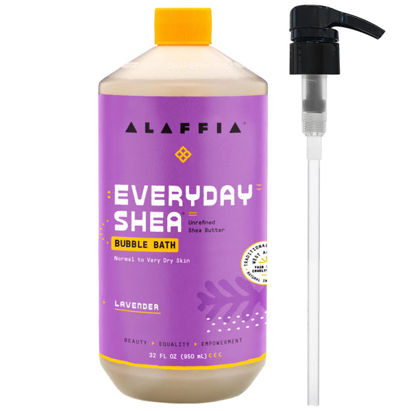Alaffia Bubble Bath, Lavender – Everyday Shea Moisturizing Formula with Shea Butter and Wild Yam for Normal to Very Dry Skin, Pump Included, 32 Fl