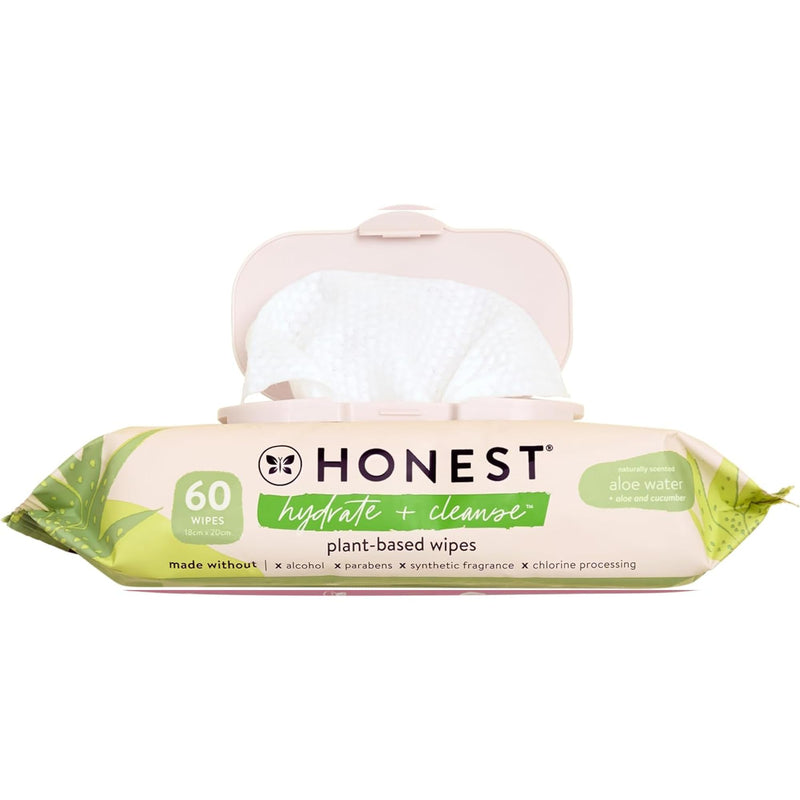 The Honest Company Hydrate + Cleanse Naturally Scented Wipes | Cleansing Multi-Tasking Wipes | 99% Water, Plant Based, Hypoallergenic | Aloe +