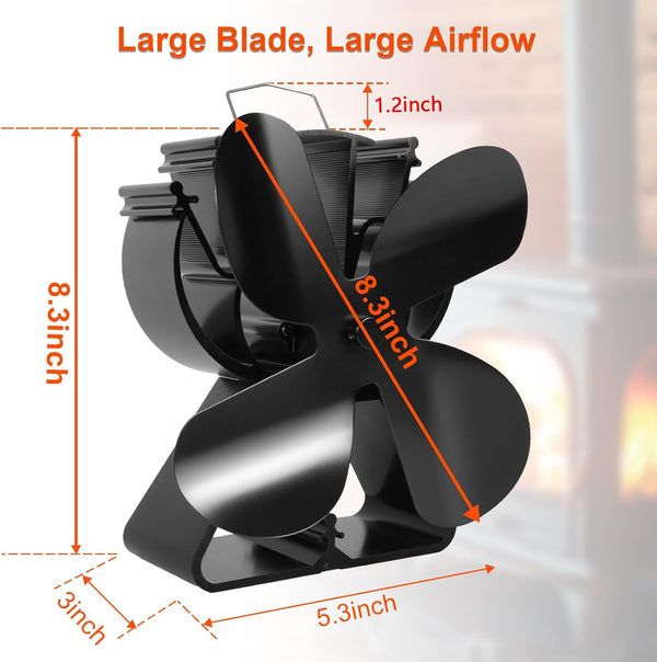 VODA 4-Blade Heat Powered Stove Fan for Wood/Log Burner/Fireplace Increases 80% More Warm Air than 2 Blade Fan
