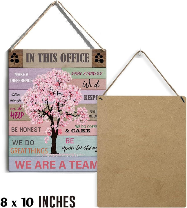 Office Quote Pink Tree Signs Wall Decor Desk Accessories Rustic in This Office Make a Difference Wooden Hanging Sign Dec