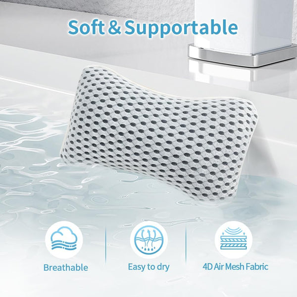 Upgraded Bath Pillows for Tub, Slip Resistant Waterproof Bath Pillows for Tub Neck and Back Support with 2 Strong Suction Cups, Relaxing Spa