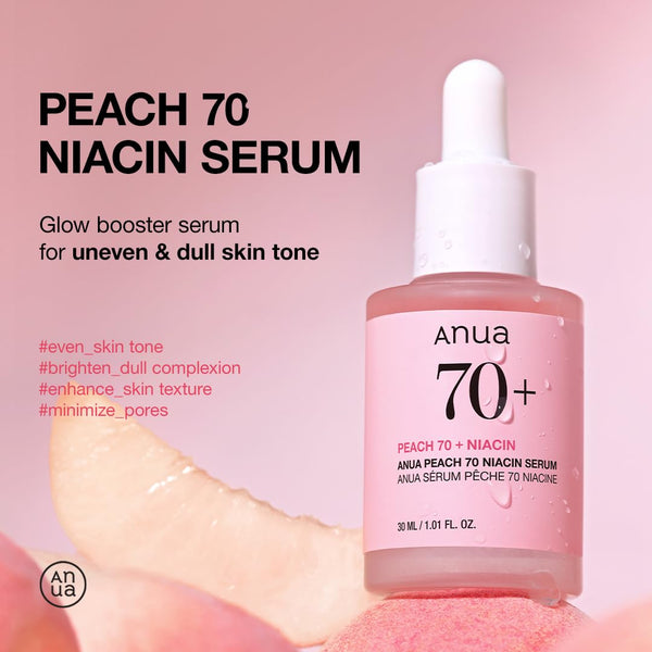 Anua Peach 70 Niacinamide Serum, Daily Glow Serum For Face, Skin Tone & Dullness Care with Vitamin B12, Lightweight, Hydrating For Glass Skin