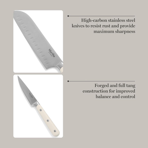 MARTHA STEWART Eastwalk 14 Piece High Carbon Stainless Steel Cutlery Kitchen Knife Block Set w/ABS Triple Riveted Forged Handle Acacia Wood Block
